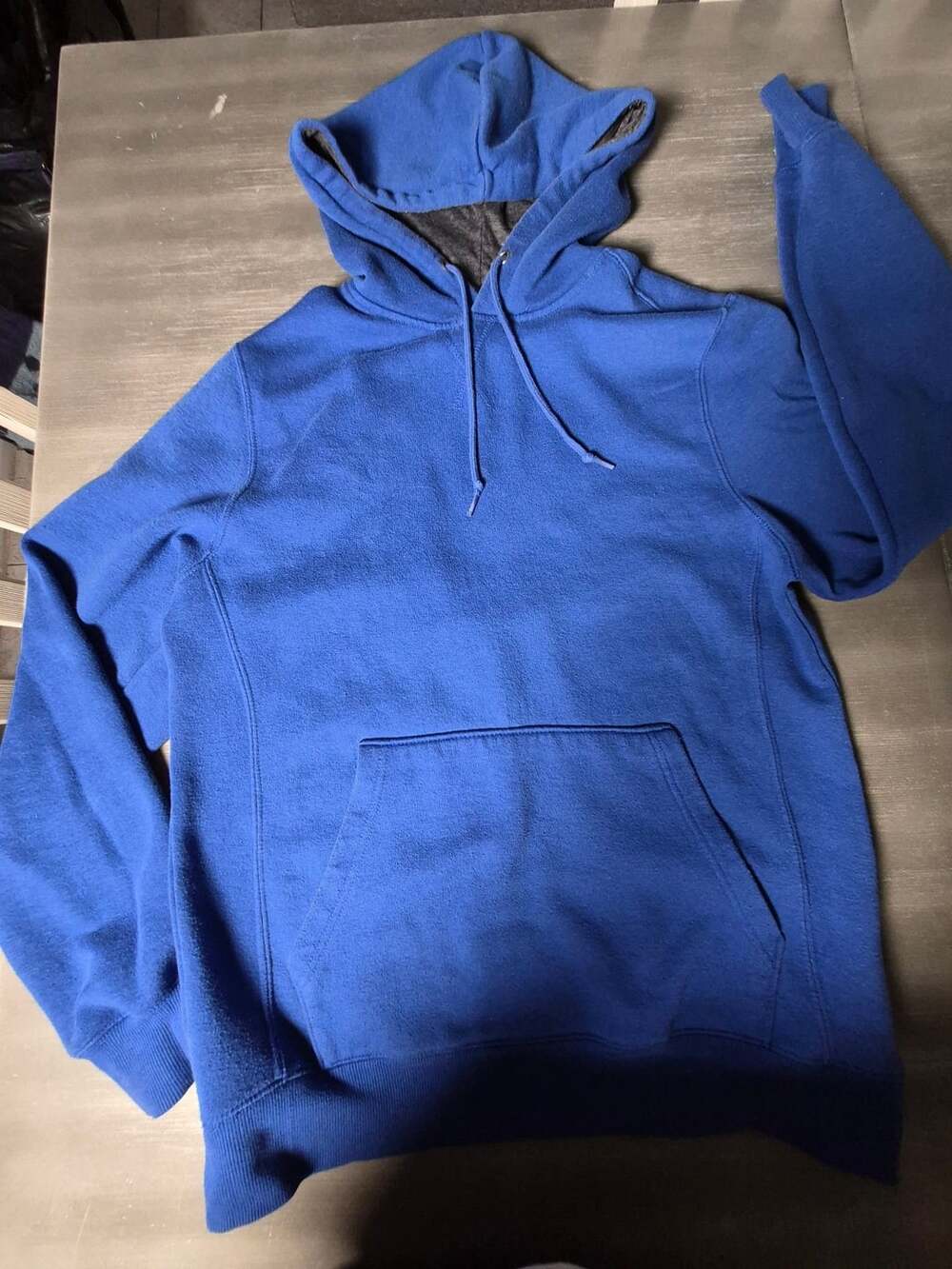 LEG3ND Blue Pullover Hoodie with Gray Hood Lining and Front Pocket Medium